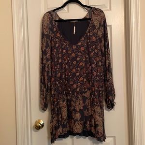 Free People Blue Floral Long Sleeve Dress
